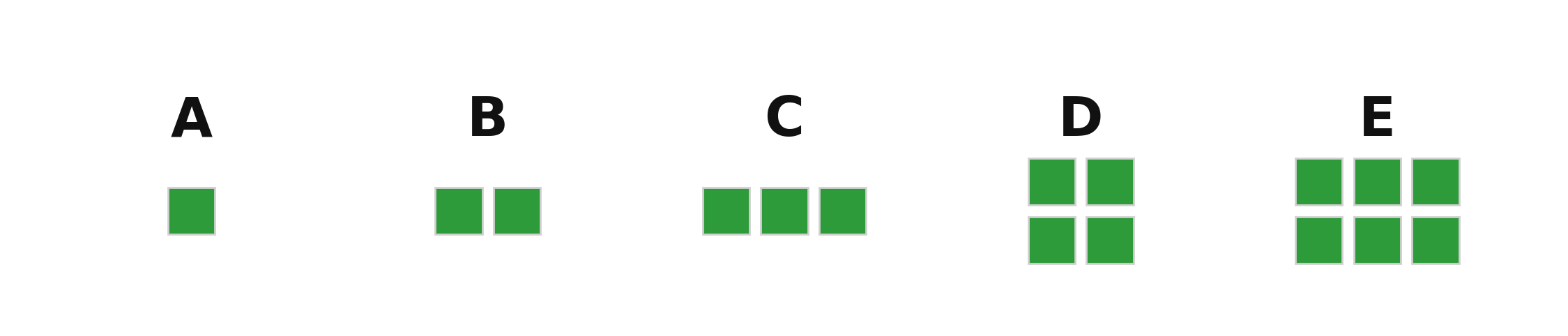 Esquema de combinaciones de módulos de Adapta Tu Espacio con opciones de 1, 2, 3, 4 y 6 módulos cuadrados.
